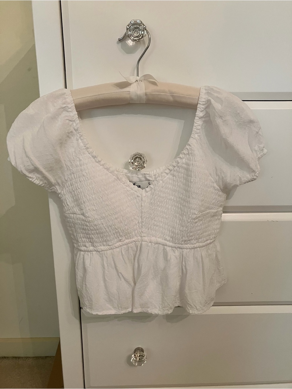 Hollister White Smocked Peplum Puff-Sleeve Top